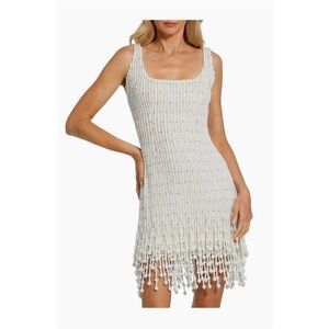 Mac Duggal Imitation Pearl-Embellished Beaded Minidress